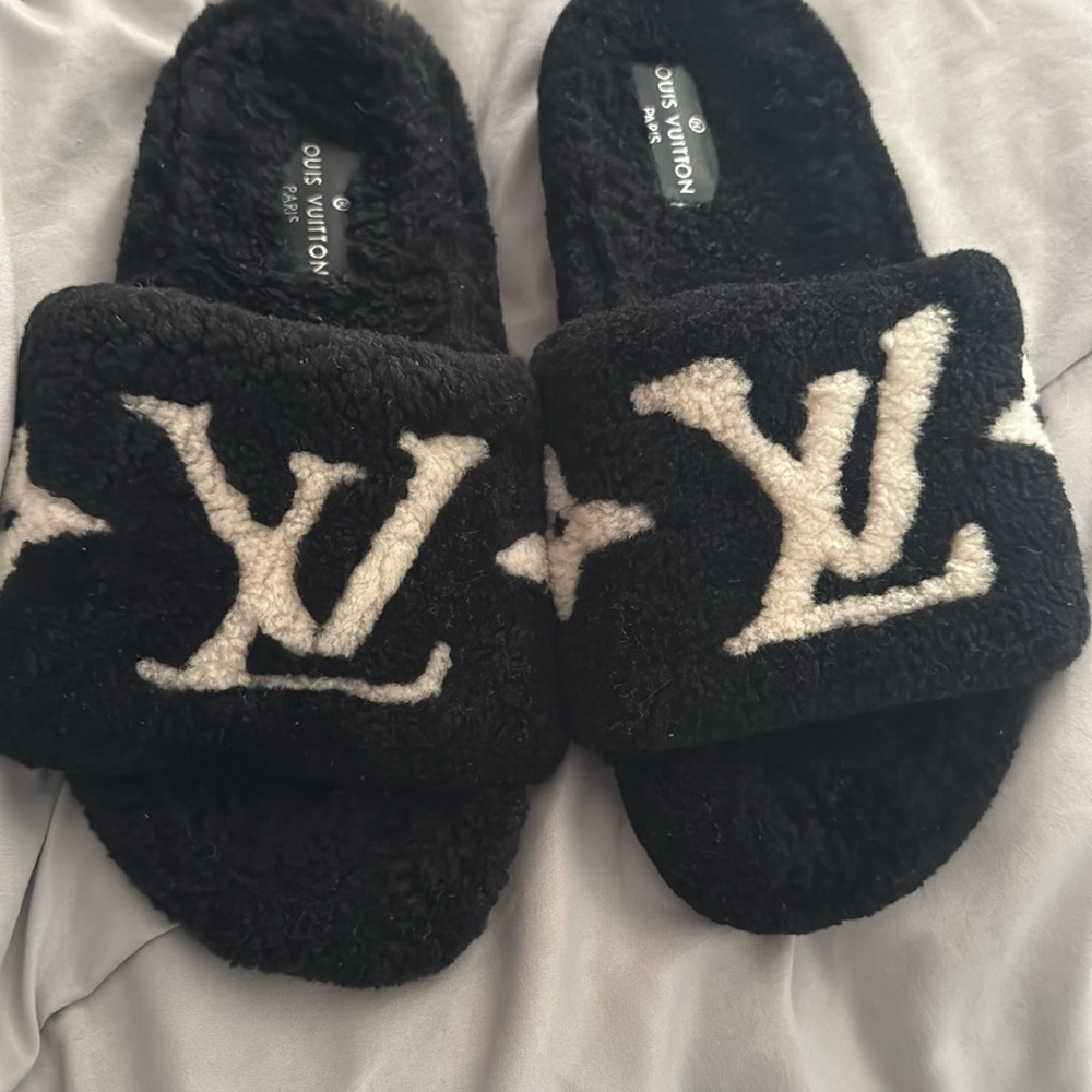 Faux shearling mule slides